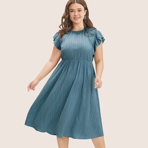 BloomChic Plus size Plain Cap Sleeve Ruffles Trim Mock Neck Pocket Dress